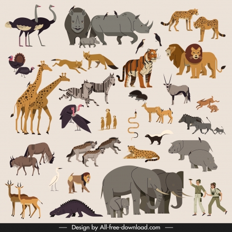 Africa design elements animals species collection explorer icons vectors  stock in format for free download 