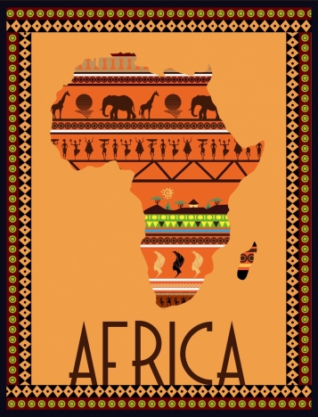 africa map background colored flat symbols design