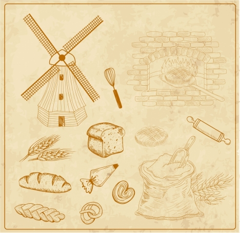agriculture products background flour bread icons classical design