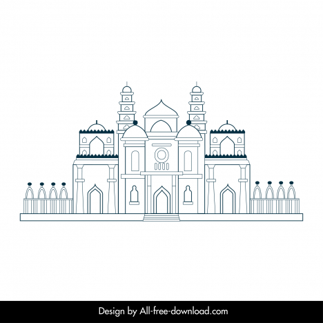 ahmedabad building architecture icon flat classical black white outline