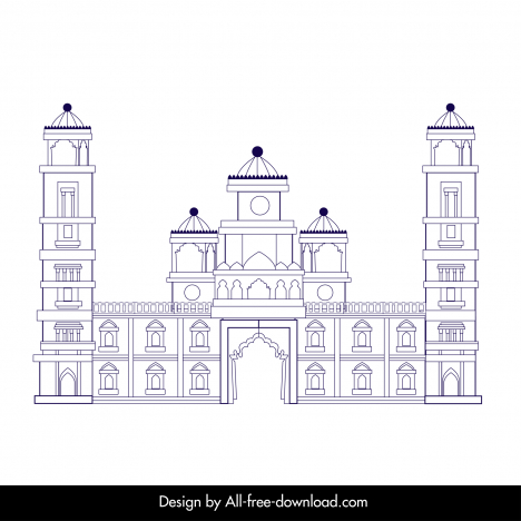 ahmedabad building template symmetrical black white outline