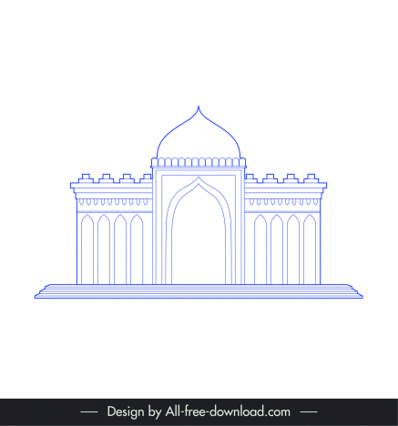 ahmedabad india architectural building icon flat blue white symmetric outline