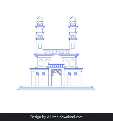 ahmedabad india buildings architecture icon flat blue white symmetric outline