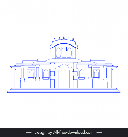 ahmedabad india buildings architecture template blue white symmetric flat outline