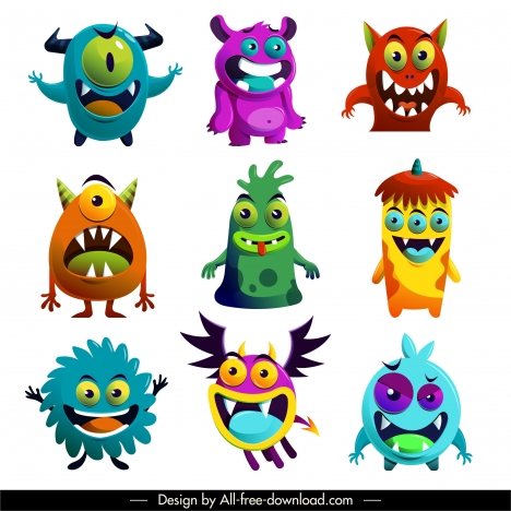 alien monsters icons funny cartoon characters