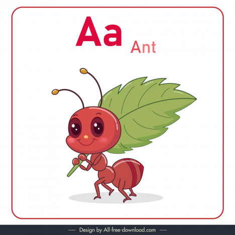 alphabet letter a design elements cute dynamic ant leaf