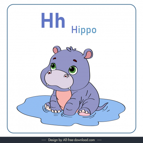 alphabet letter h design elements cute handdrawn hippo, calf