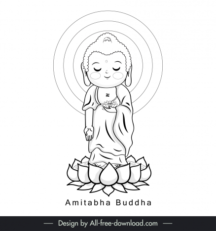 Amitabha buddha illustration icon black white handdrawn outline vectors  stock in format for free download 162 bytes