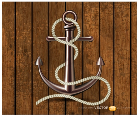 anchor realistic on wooden background
