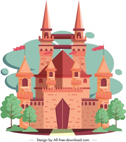 ancient castle icon classical brown design
