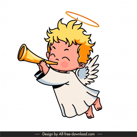 angel icon cute blowing horn boy sketch