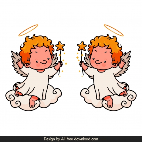 angel icons mockup sketch cute handdrawn cartoon characters