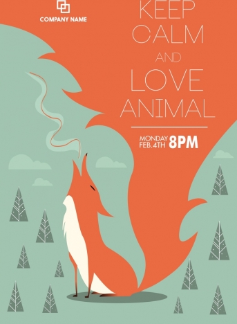 animal protection poster wild fox icon cartoon design