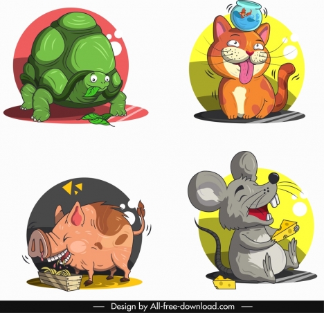 animals avatars turtles cat pig mouse characters sketch