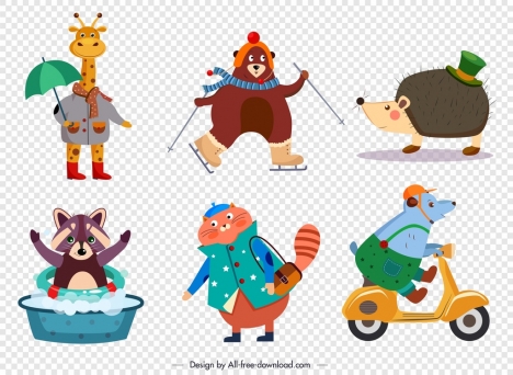 animals icons cute stylized cartoon sketch