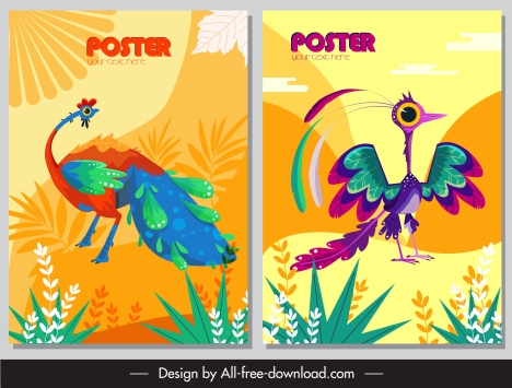 animals posters peafowl birds icons colorful classic design