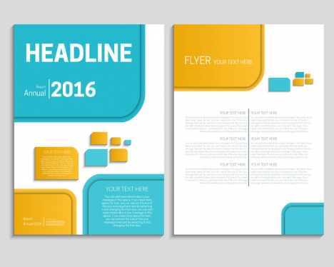 annual report flyer template with bright geometric design