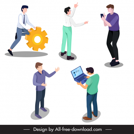 App developer job design elements men working gestures sketch cartoon design  vectors stock in format for free download 162 bytes