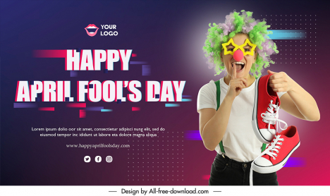 april fools day banner template funny clown sketch modern dynamic realistic design