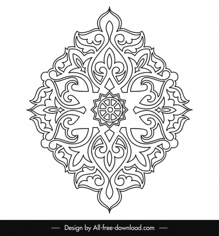 arabic decorative template flat black white symmetry shape outline