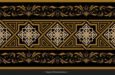 arabic floral seamless border template flat symmetric geometry leaves repeating