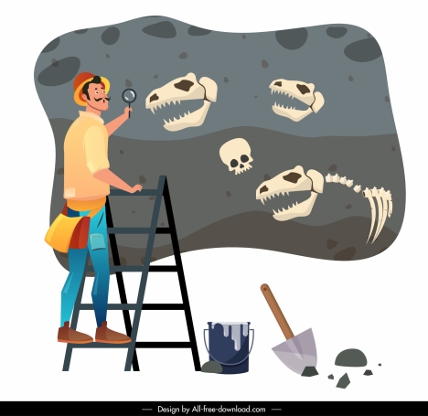 archaeologist work painting explorer dinosaur fossil sketch