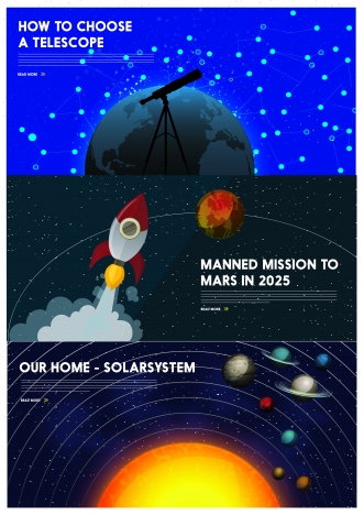 astronomy banner with planets and spaceship design