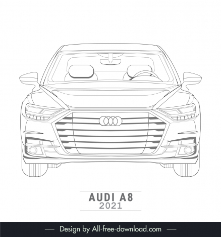 audi a8 2021 lineart template flat black white handdrawn front views outline