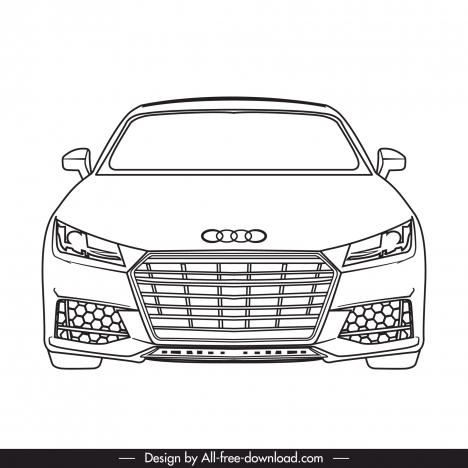 audi tt 2022 car model icon flat black white handdrawn front view outline