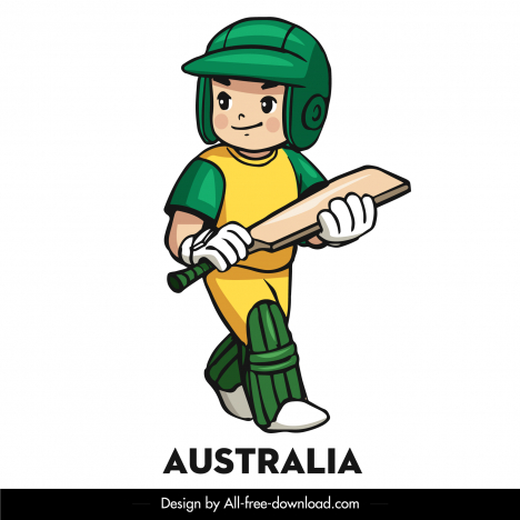 australia cricket team icon cute cartoon character outline