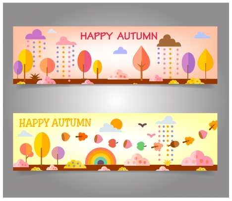autumn banners design on cartoon background
