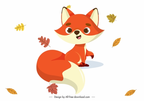 autumn design elements cute fox falling leaves sketch