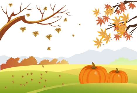 Autumn drawing design with falling leaves and pumpkins vectors stock in