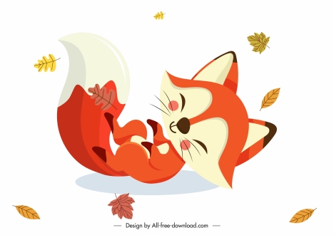 Autumn fox icon cute cartoon character playful sketch vectors stock in ...