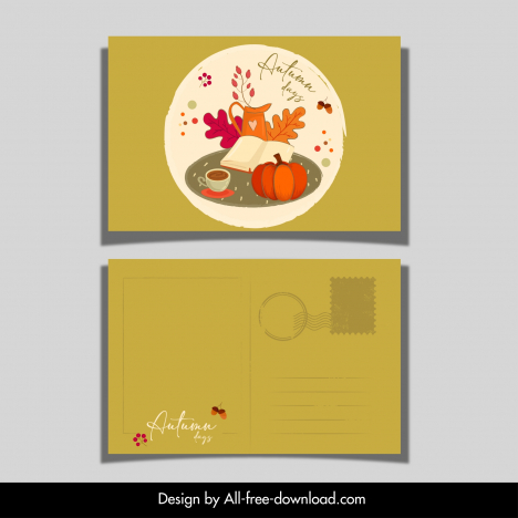 autumn postcard template classical coffee pumpkin nature elements