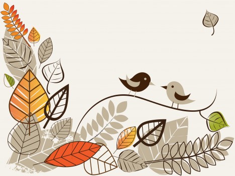 autumn with birds and leaves