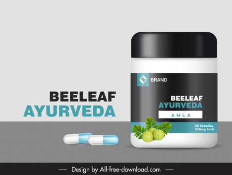 ayurveda Cosmetics Bottle Packaging Template elegant fruit leaf decor