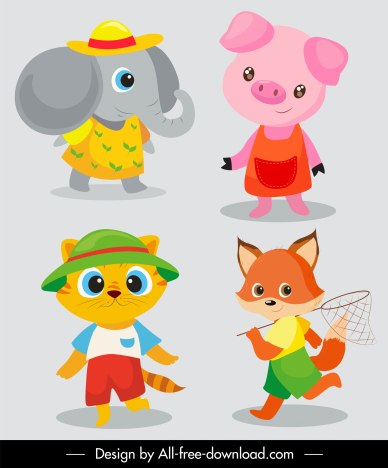 Baby animals icons stylized cartoon characters vectors stock in format for free  download 