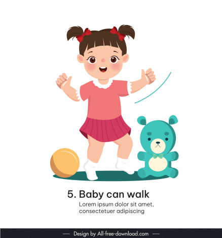 baby can walk design elements dynamic cute cartoon girl
