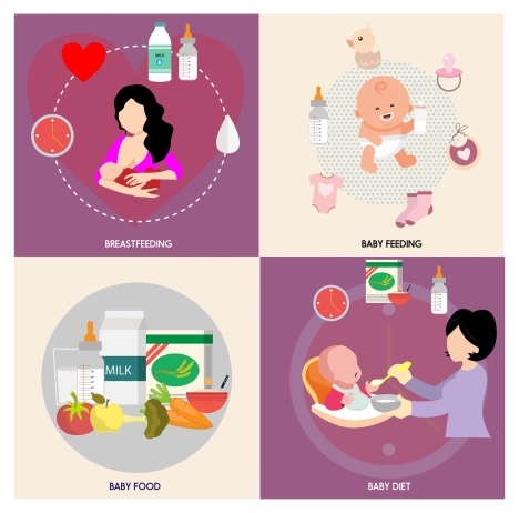 baby care sets vector illustration in colored style