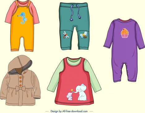 baby clothes icons colorful cute decor