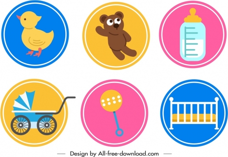 baby design elements objects icons circles isolation