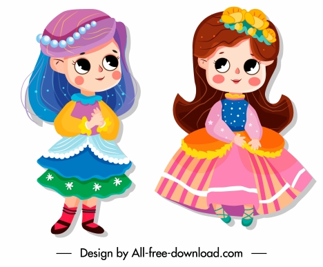 baby girl icons cute cartoon characters sketch