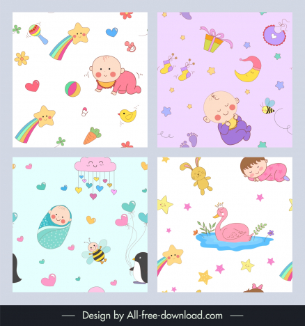 baby seamless patterns collection cute colorful cartoon