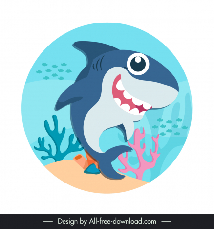 Baby shark design element circle isolation seabed scene sketch funny cartoon  design vectors stock in format for free download 162 bytes