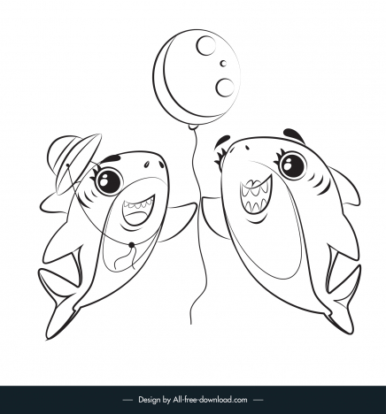 baby shark design elements joyful sketch cute flat handdrawn cartoon outline