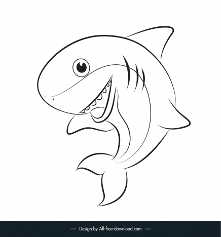 baby shark icon black white flat handdrawn cartoon sketch