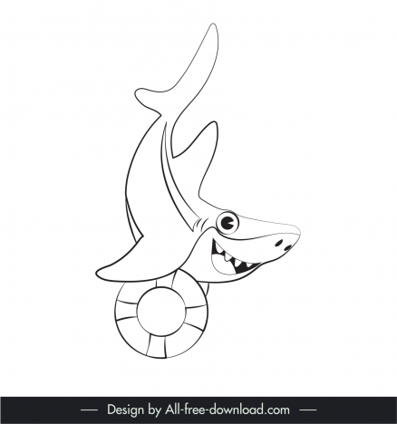 baby shark icon performing sketch cute dynamic handdrawn outline