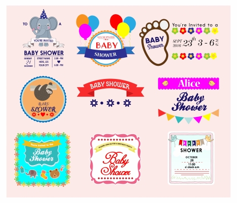 baby shower labels collection vector with various styles