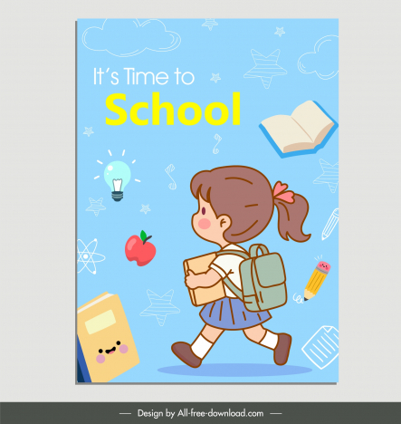 back to school background template cute handdrawn girl education elements